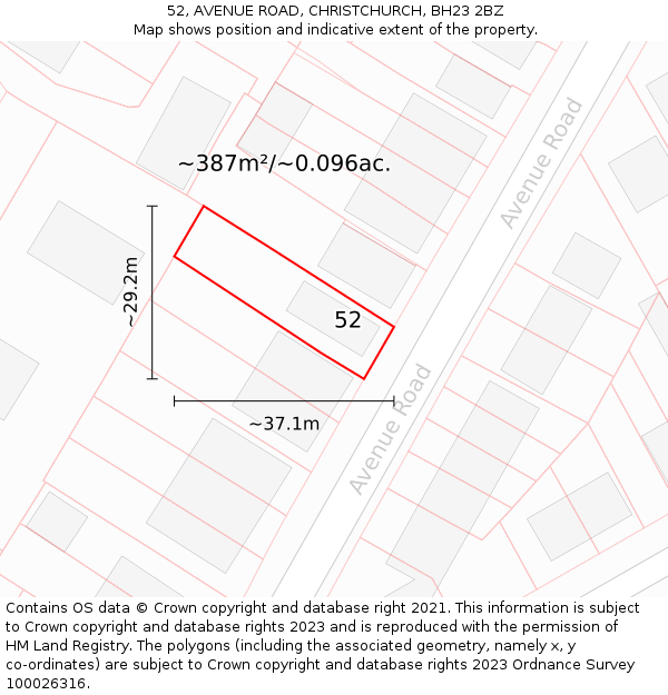 52, AVENUE ROAD, CHRISTCHURCH, BH23 2BZ: Plot and title map