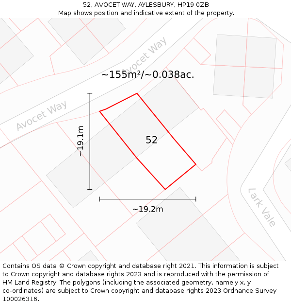 52, AVOCET WAY, AYLESBURY, HP19 0ZB: Plot and title map