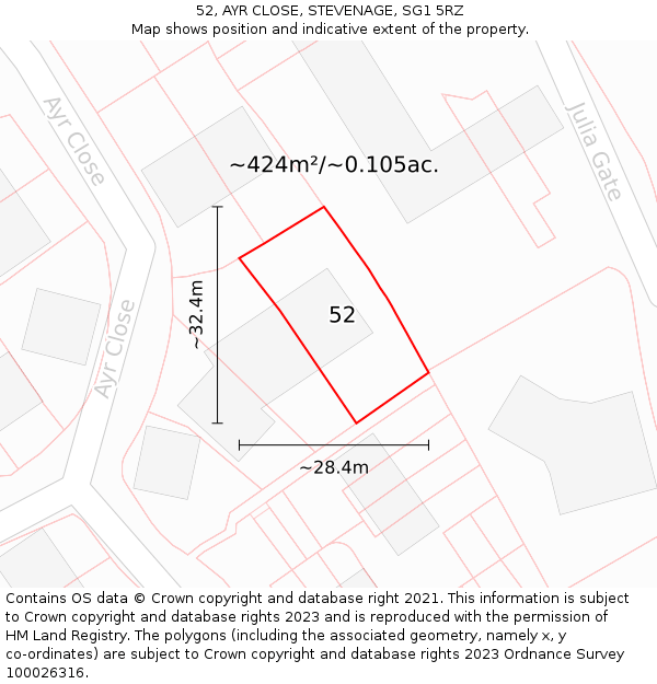 52, AYR CLOSE, STEVENAGE, SG1 5RZ: Plot and title map