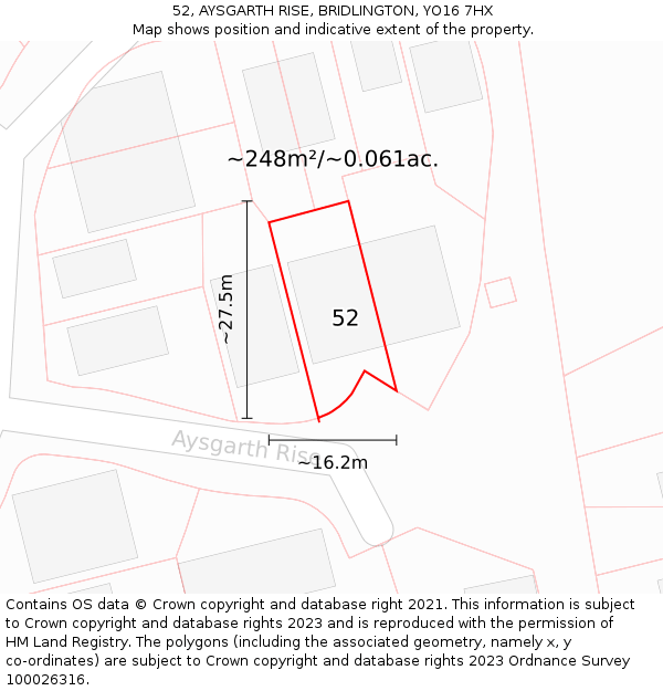 52, AYSGARTH RISE, BRIDLINGTON, YO16 7HX: Plot and title map