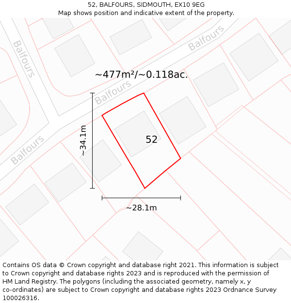 52, BALFOURS, SIDMOUTH, EX10 9EG: Plot and title map