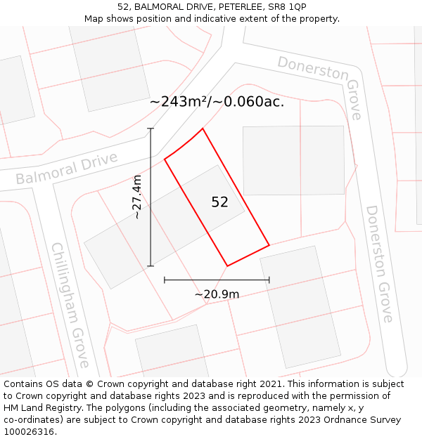 52, BALMORAL DRIVE, PETERLEE, SR8 1QP: Plot and title map