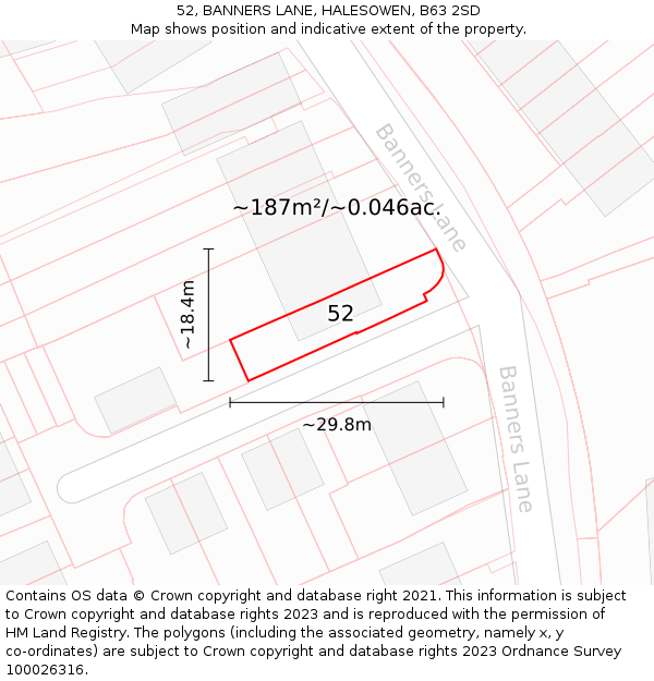 52, BANNERS LANE, HALESOWEN, B63 2SD: Plot and title map