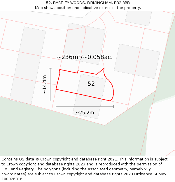 52, BARTLEY WOODS, BIRMINGHAM, B32 3RB: Plot and title map