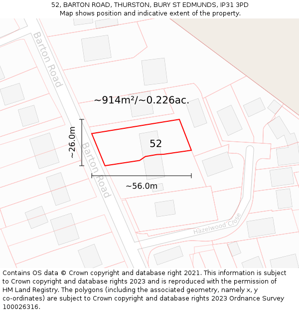 52, BARTON ROAD, THURSTON, BURY ST EDMUNDS, IP31 3PD: Plot and title map