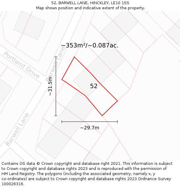 52, BARWELL LANE, HINCKLEY, LE10 1SS: Plot and title map