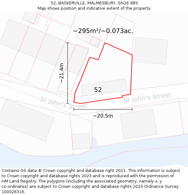 52, BASKERVILLE, MALMESBURY, SN16 9BS: Plot and title map