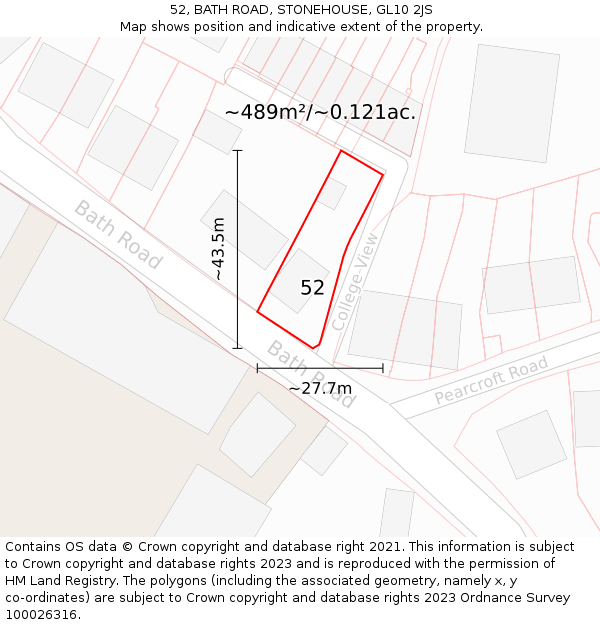 52, BATH ROAD, STONEHOUSE, GL10 2JS: Plot and title map