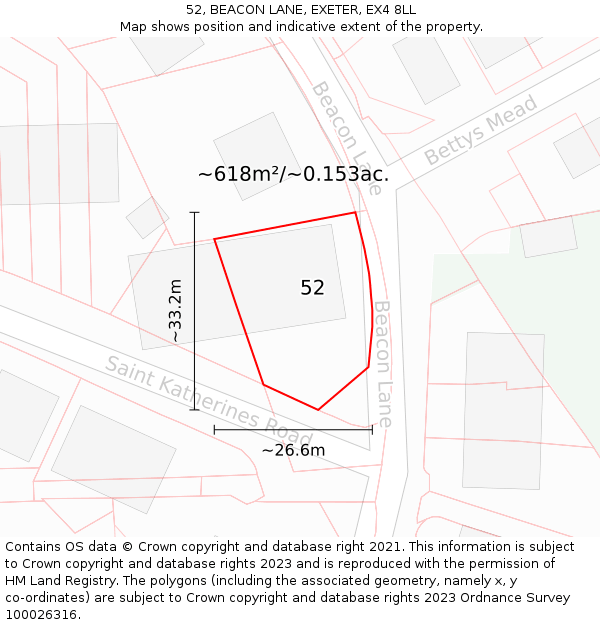 52, BEACON LANE, EXETER, EX4 8LL: Plot and title map