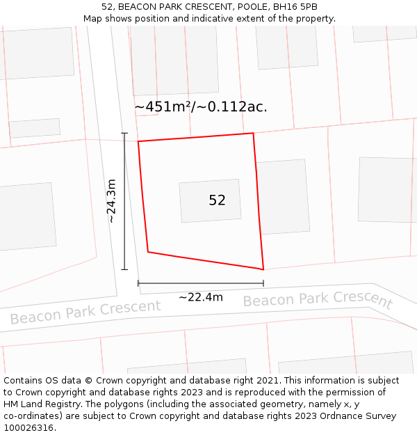 52, BEACON PARK CRESCENT, POOLE, BH16 5PB: Plot and title map