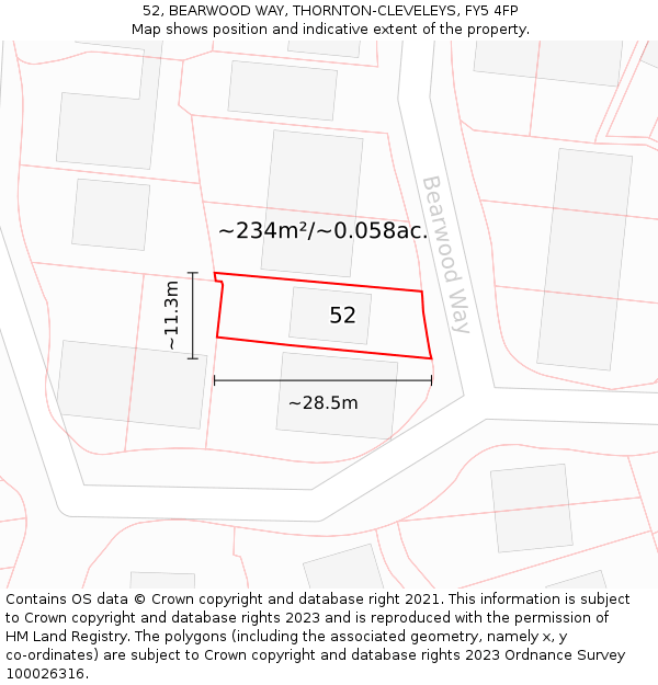 52, BEARWOOD WAY, THORNTON-CLEVELEYS, FY5 4FP: Plot and title map