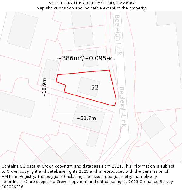 52, BEELEIGH LINK, CHELMSFORD, CM2 6RG: Plot and title map