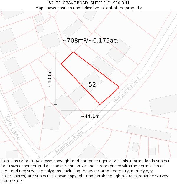 52, BELGRAVE ROAD, SHEFFIELD, S10 3LN: Plot and title map