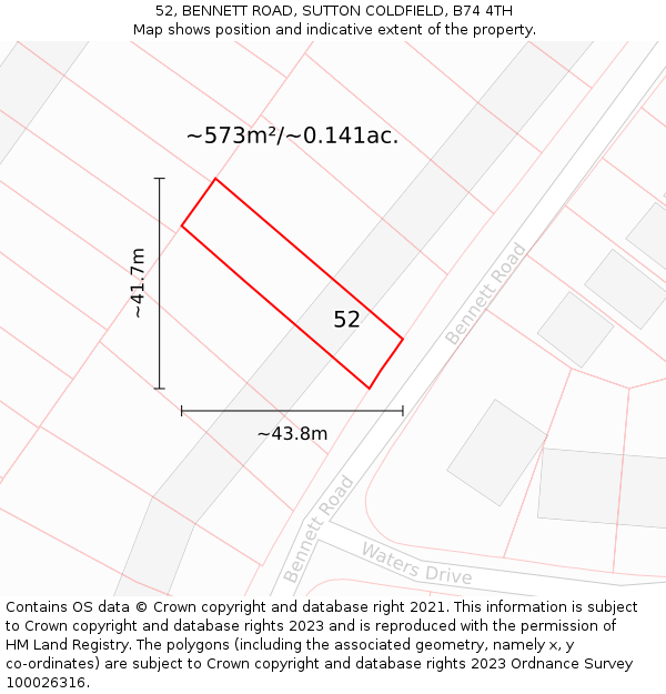 52, BENNETT ROAD, SUTTON COLDFIELD, B74 4TH: Plot and title map