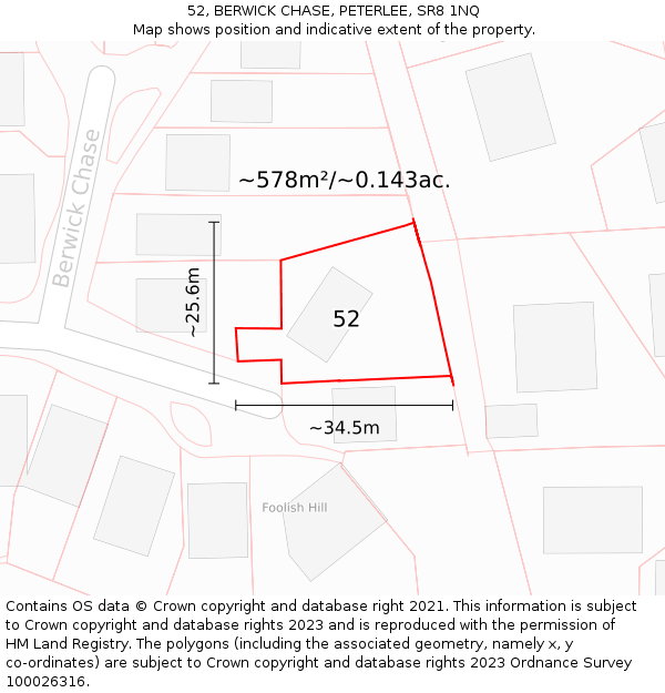 52, BERWICK CHASE, PETERLEE, SR8 1NQ: Plot and title map