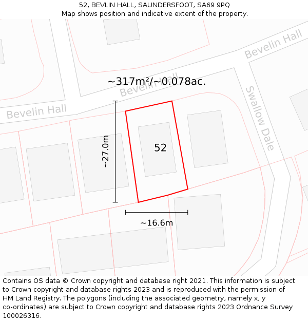 52, BEVLIN HALL, SAUNDERSFOOT, SA69 9PQ: Plot and title map