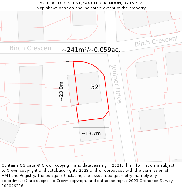 52, BIRCH CRESCENT, SOUTH OCKENDON, RM15 6TZ: Plot and title map