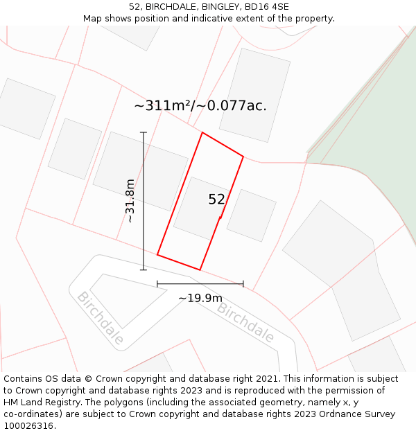 52, BIRCHDALE, BINGLEY, BD16 4SE: Plot and title map