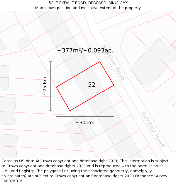 52, BIRKDALE ROAD, BEDFORD, MK41 8AX: Plot and title map