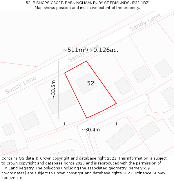 52, BISHOPS CROFT, BARNINGHAM, BURY ST EDMUNDS, IP31 1BZ: Plot and title map