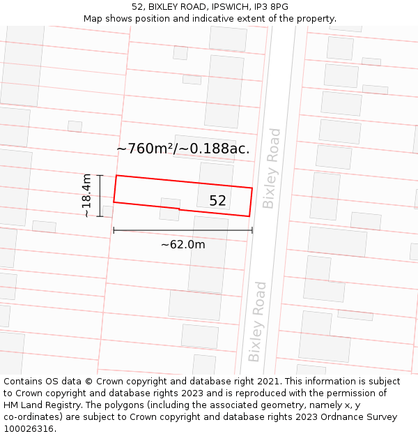 52, BIXLEY ROAD, IPSWICH, IP3 8PG: Plot and title map