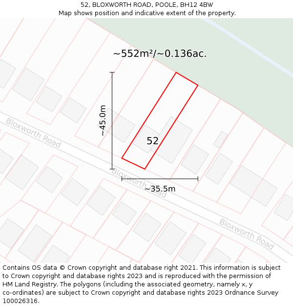 52, BLOXWORTH ROAD, POOLE, BH12 4BW: Plot and title map