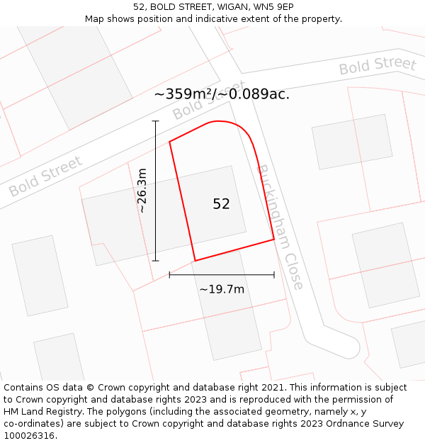 52, BOLD STREET, WIGAN, WN5 9EP: Plot and title map