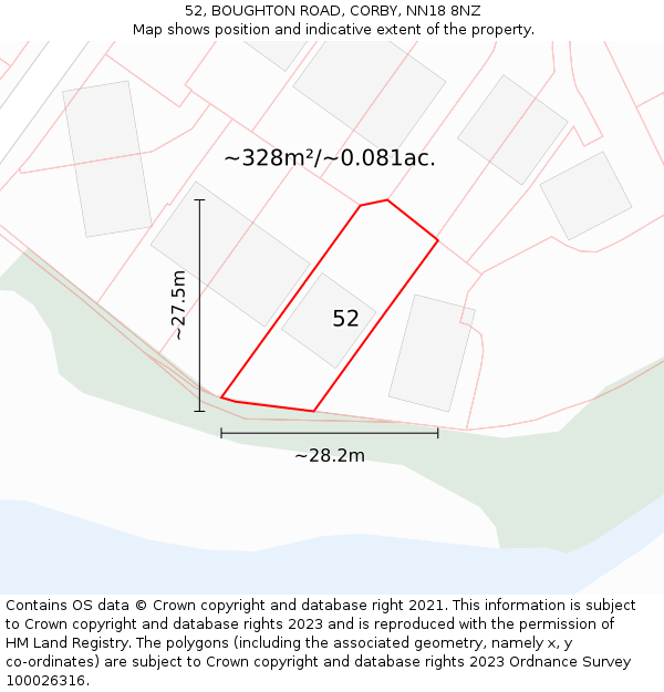 52, BOUGHTON ROAD, CORBY, NN18 8NZ: Plot and title map