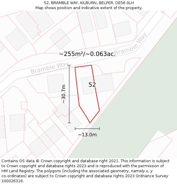 52, BRAMBLE WAY, KILBURN, BELPER, DE56 0LH: Plot and title map