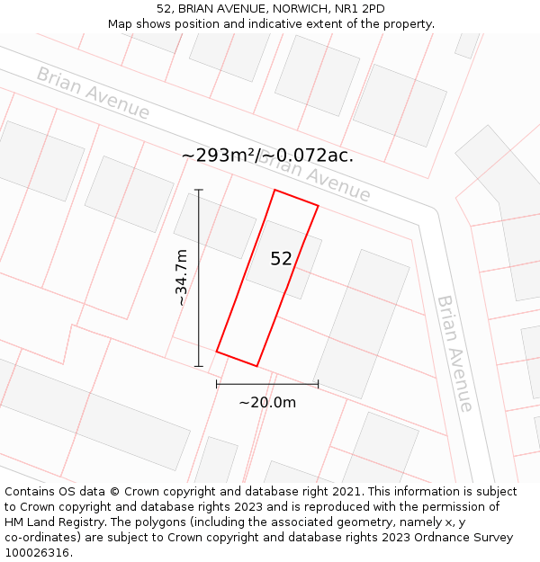 52, BRIAN AVENUE, NORWICH, NR1 2PD: Plot and title map