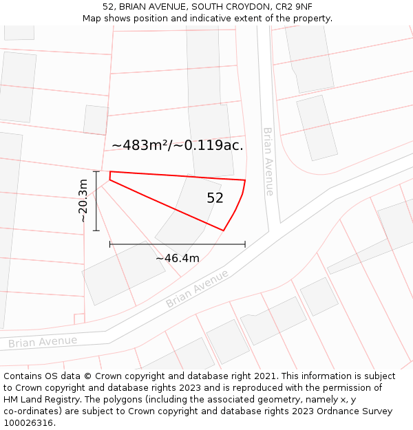 52, BRIAN AVENUE, SOUTH CROYDON, CR2 9NF: Plot and title map