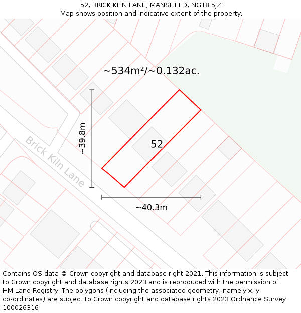 52, BRICK KILN LANE, MANSFIELD, NG18 5JZ: Plot and title map