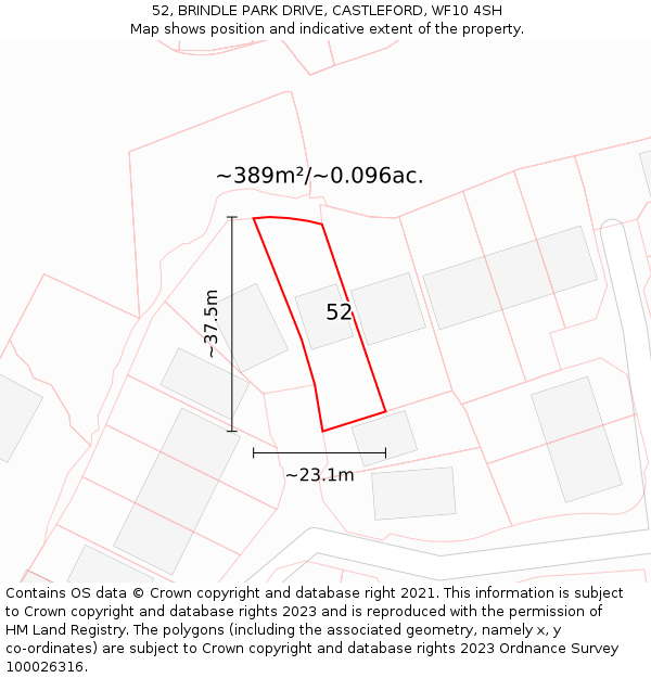 52, BRINDLE PARK DRIVE, CASTLEFORD, WF10 4SH: Plot and title map