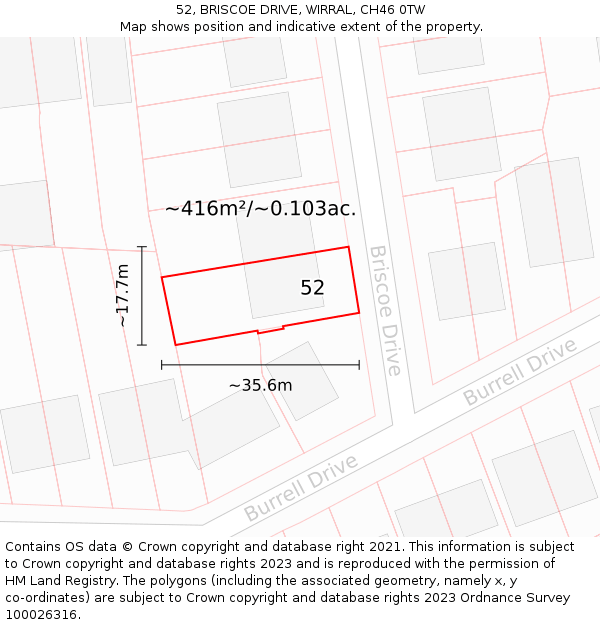 52, BRISCOE DRIVE, WIRRAL, CH46 0TW: Plot and title map