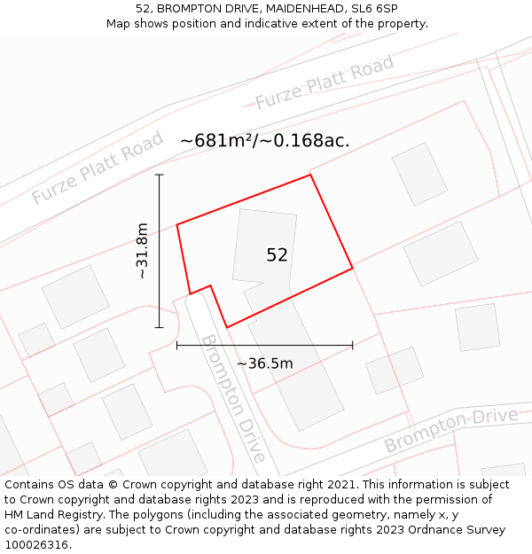 52, BROMPTON DRIVE, MAIDENHEAD, SL6 6SP: Plot and title map