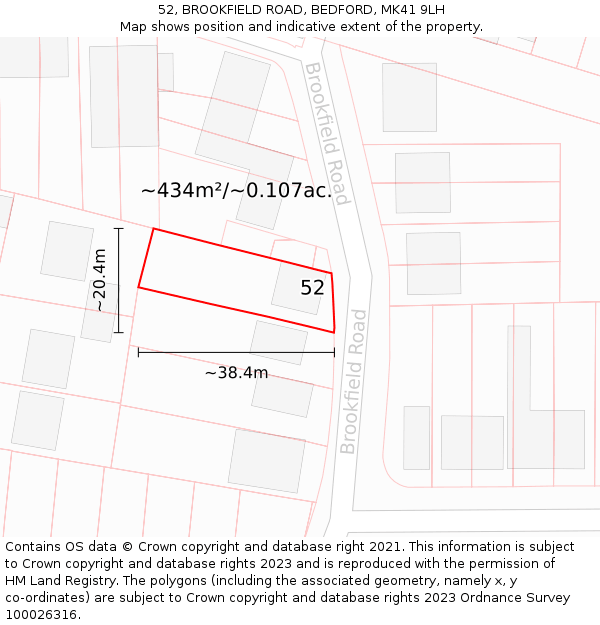 52, BROOKFIELD ROAD, BEDFORD, MK41 9LH: Plot and title map