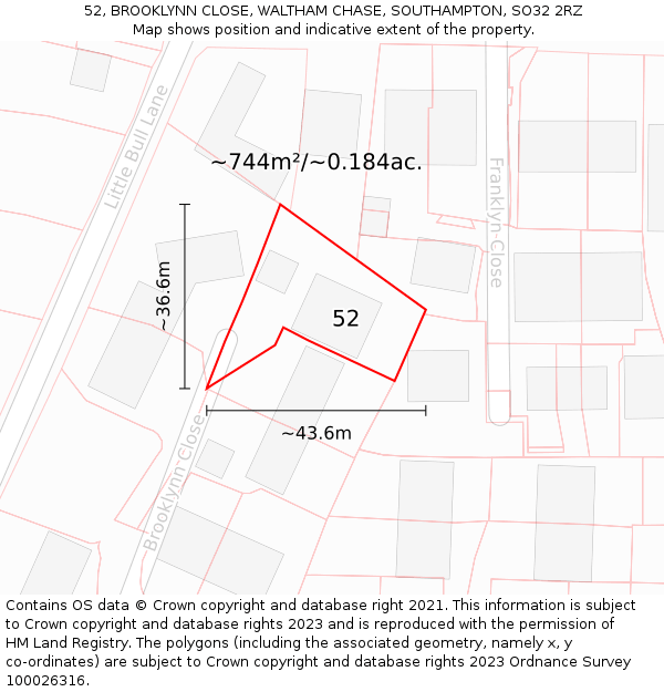 52, BROOKLYNN CLOSE, WALTHAM CHASE, SOUTHAMPTON, SO32 2RZ: Plot and title map