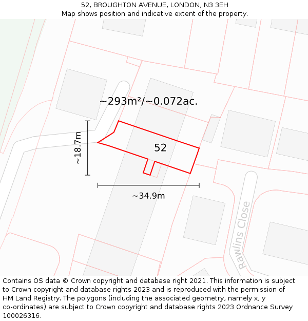 52, BROUGHTON AVENUE, LONDON, N3 3EH: Plot and title map