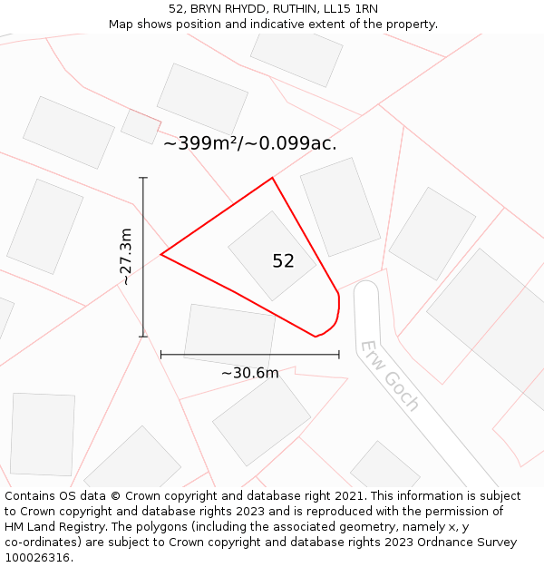 52, BRYN RHYDD, RUTHIN, LL15 1RN: Plot and title map