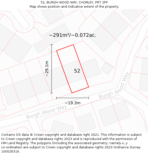 52, BURGH WOOD WAY, CHORLEY, PR7 2FP: Plot and title map