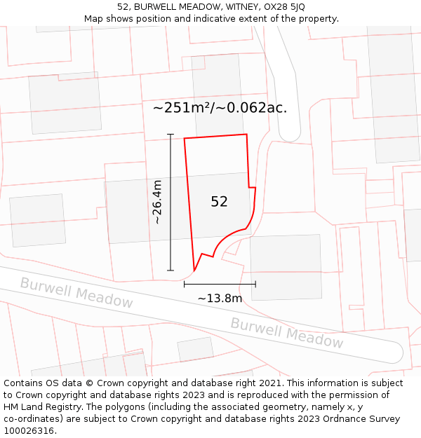 52, BURWELL MEADOW, WITNEY, OX28 5JQ: Plot and title map