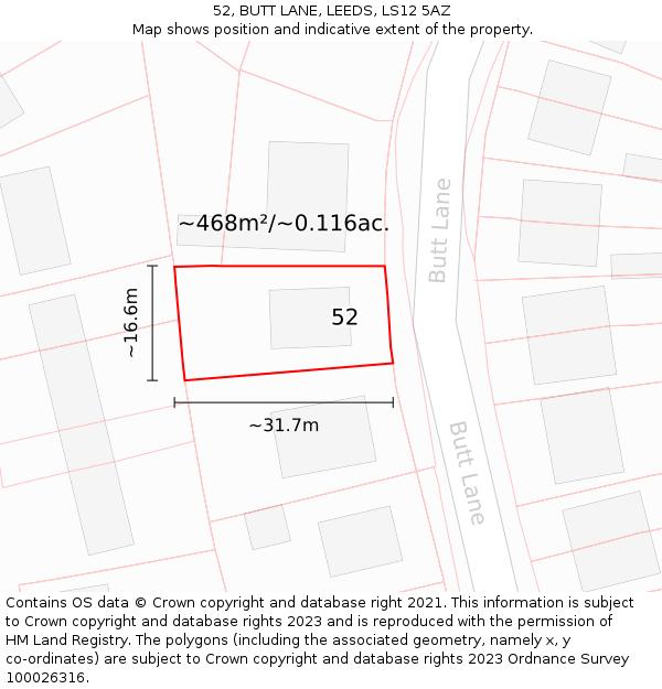 52, BUTT LANE, LEEDS, LS12 5AZ: Plot and title map