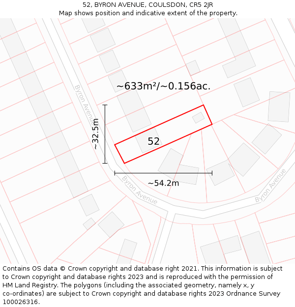 52, BYRON AVENUE, COULSDON, CR5 2JR: Plot and title map