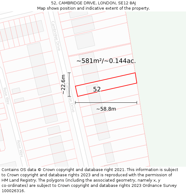 52, CAMBRIDGE DRIVE, LONDON, SE12 8AJ: Plot and title map