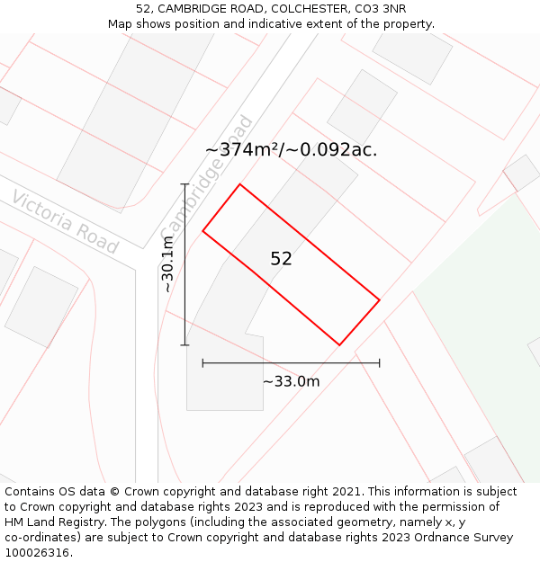 52, CAMBRIDGE ROAD, COLCHESTER, CO3 3NR: Plot and title map