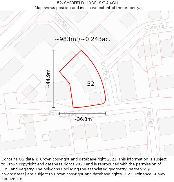 52, CARRFIELD, HYDE, SK14 4GH: Plot and title map