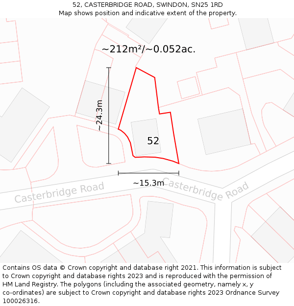 52, CASTERBRIDGE ROAD, SWINDON, SN25 1RD: Plot and title map