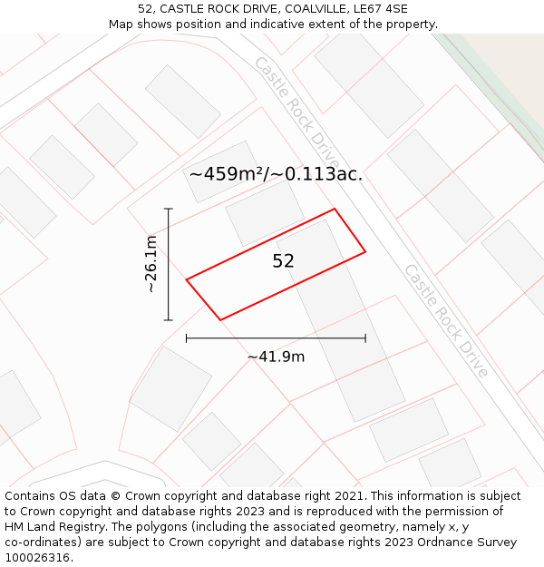 52, CASTLE ROCK DRIVE, COALVILLE, LE67 4SE: Plot and title map