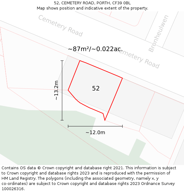 52, CEMETERY ROAD, PORTH, CF39 0BL: Plot and title map