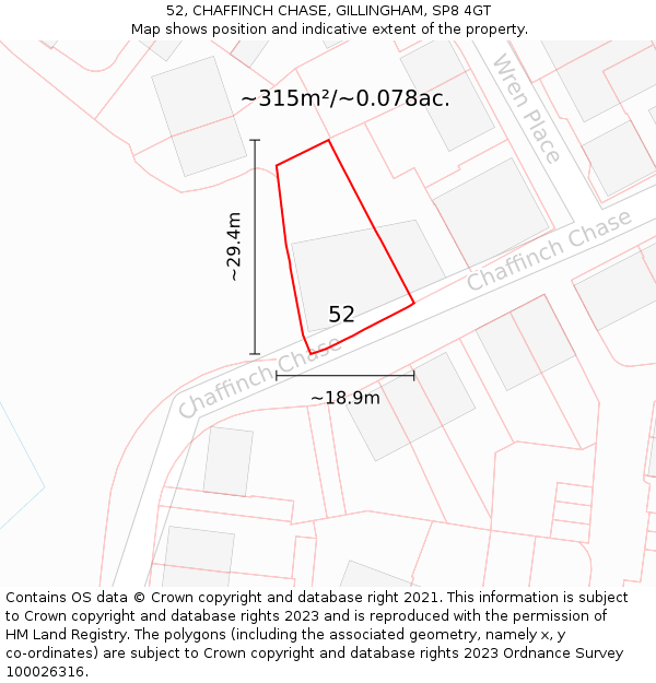 52, CHAFFINCH CHASE, GILLINGHAM, SP8 4GT: Plot and title map